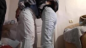 Married lesbians finger orgasms in jeans while husbands watch football nearby