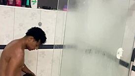 Brazilian Street Guy Rims Then Barebacks Young Twink's Ass in Shower