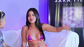 Petite Camila Henao Sucks and Masturbates on TV Show