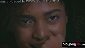 Alluring All Natural Ebony Model Bruna Rocha Strips Lingerie Ripping Clothes To Show Shaved Pussy And Petite Body