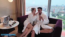 Romantic dinner leads to blonde latina cowgirl pussy riding
