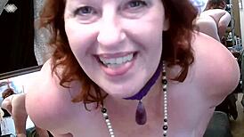 Sexy voluptuous dawnskye1962 from 2018 strips teases rips clothes and rides huge white dildo with big ass natural tits