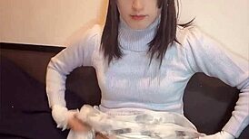 cute japanese crossdresser quietly masturbates her pretty shemale ass in secret