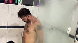 Brazilian Street Guy Rims Then Barebacks Young Twink's Ass in Shower