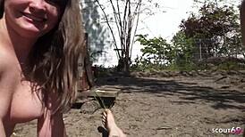 sunbathing lesbians snag stranger for wild public ffm threesome