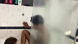 Brazilian Street Guy Rims Then Barebacks Young Twink's Ass in Shower