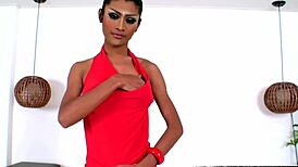 Whoa, ladyboy flaunts round boobs and monster cock!