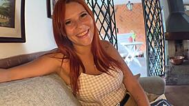 i'm interviewing this pretty redhead brazilian teen carla santon then pov deepthroat doggystyle cowgirl sex backstage