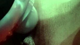 vibrator buzzing right on her wet shaved pussy lips