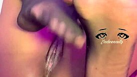 cute ebony squirts fast from anal hook while clit play digs deep