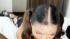 Tiny Asian takes American BBC daddy's hard pussy pounding and cumshot
