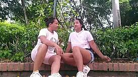 Two Horny Colombian Lesbians Masturbate Their Wet Pussies in Public Park Today