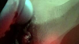 vibrator buzzing right on her wet shaved pussy lips