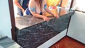 older stepdad rips clothes fucking fat latina stepdaughter kitchen quickie
