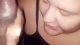 Submissive gypsy kneels slurping fat bbc balls then guzzles sloppy facial cumshot
