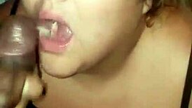 Submissive gypsy kneels slurping fat bbc balls then guzzles sloppy facial cumshot