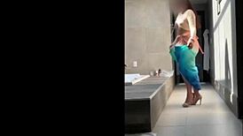 Sensual Curvy Brazilian Dancing Outdoors In Miniskirt And Nylon