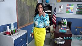 Teacher bends over for blackmail student's big cock anal pounding
