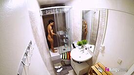 Amateur Brunette Moli Caught Riding Cock in Shower Before Debut