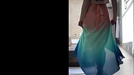 Sensual Curvy Brazilian Dancing Outdoors In Miniskirt And Nylon
