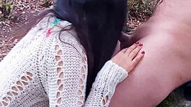 hot indian couple rides cowgirl close-up in park with big tits cumshot blowjob