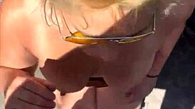Blonde hooker chokes on huge cock before public facial cumshot