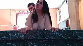 older stepdad rips clothes fucking fat latina stepdaughter kitchen quickie