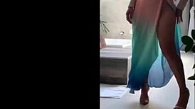 Sensual Curvy Brazilian Dancing Outdoors In Miniskirt And Nylon