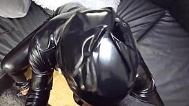 Hot blonde German milf teases in catwoman dress before bedroom fun unfolds.