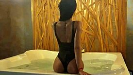 Petite Brunette Teases Small Tits and Narrow Ass in Steamy Jacuzzi