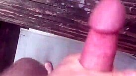 guy jerks off solo cumshot outdoors in wild public spot