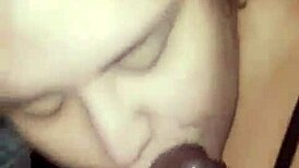 Submissive gypsy kneels slurping fat bbc balls then guzzles sloppy facial cumshot