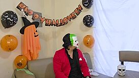 Mommy, stepdaughter, stepson rip clothes for Halloween FFM threesome pussy licking and more!