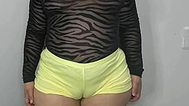 sexy latina stepmom's big ass cameltoe panties tease wet pussy