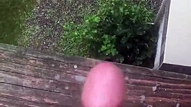 guy jerks off solo cumshot outdoors in wild public spot