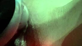 vibrator buzzing right on her wet shaved pussy lips