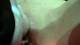 vibrator buzzing right on her wet shaved pussy lips