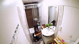 Amateur Brunette Moli Caught Riding Cock in Shower Before Debut