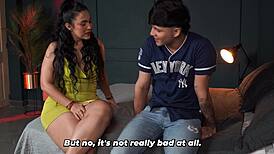 Inexperienced stepson learns from big-bootied stepmom's sexy curves