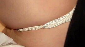 WIFE IN SATIN PANTIES GETS CREAMPIE. Hot load deep inside