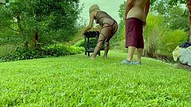i slipped into lingerie for garden sex with my hubby, bent over doggystyle