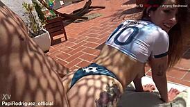 i drill amy red's tight pussy ass in garden threesome facial