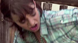 Village Brunette Milf Begs for Anal! Horny Shaved Pussy and Ass Pounded Outdoors