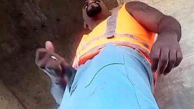 worker films solo masturbation public construction site outdoor black amateur