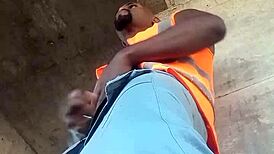 worker films solo masturbation public construction site outdoor black amateur
