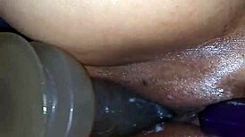 wife rams huge dildo and vibrator deep in pussy vibrating to intense orgasms