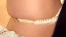 WIFE IN SATIN PANTIES GETS CREAMPIE. Hot load deep inside