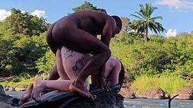Young albino babe's tight ass takes three guys' creampies deep inside!