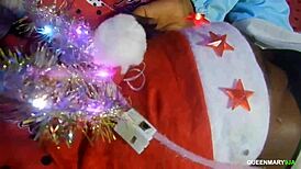 Cute Skinny Ebony Teen Fucks Man on Christmas Eve Homemade Creampie Cum