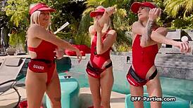 Sexy Blonde Lifeguards Ride Lucky Patient in Bikini Foursome